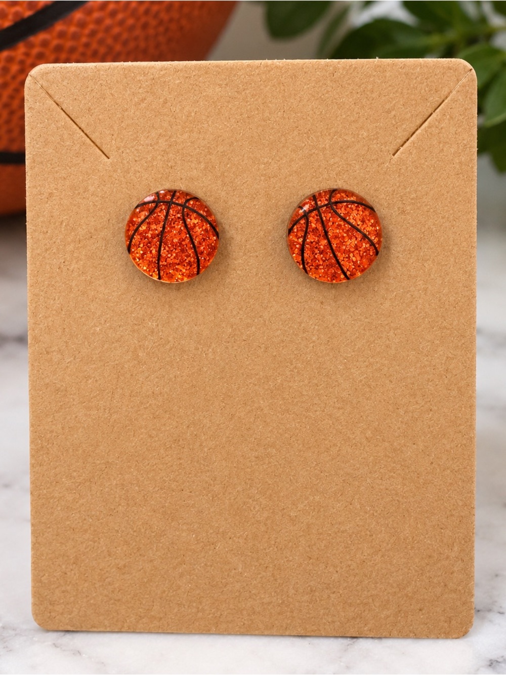 Acrylic Basketball Glitter Stud Earrings